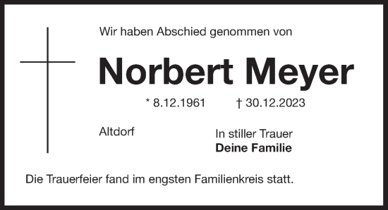 Traueranzeige von Norbert Meyer von Der Bote