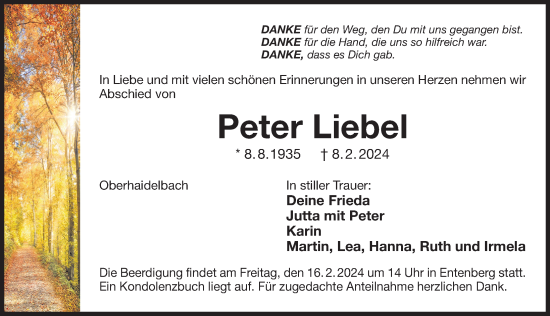 Traueranzeige von Peter Liebel von Der Bote