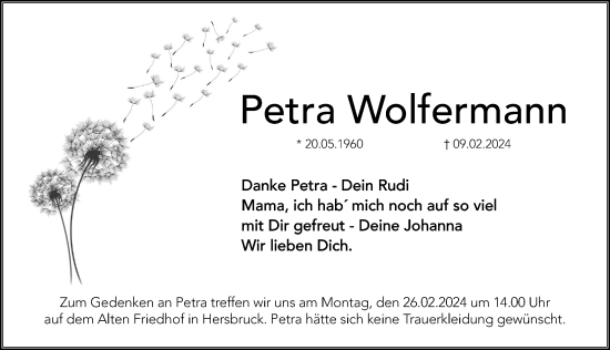 Traueranzeige von Petra Wolfermann von Hersbrucker Zeitung Lokal