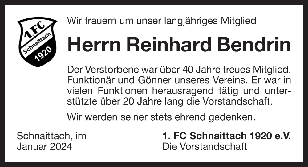  Traueranzeige für Reinhard Bendrin vom 03.02.2024 aus Pegnitz-Zeitung