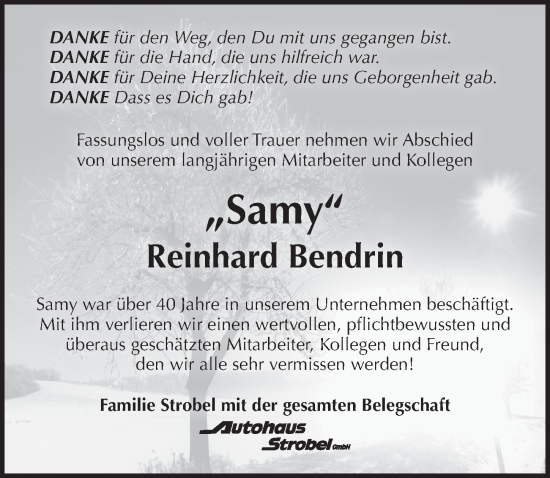 Traueranzeige von Reinhard Bendrin von Pegnitz-Zeitung