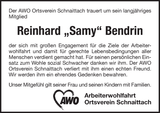 Traueranzeige von Reinhard Bendrin von Pegnitz-Zeitung