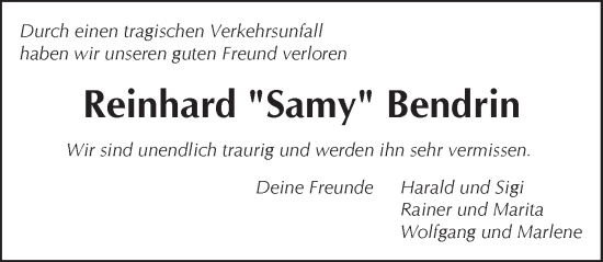 Traueranzeige von Reinhard Bendrin von Pegnitz-Zeitung