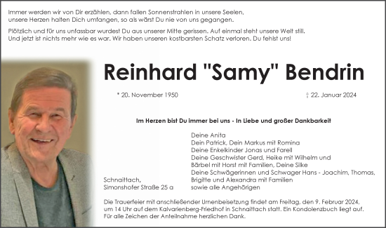 Traueranzeige von Reinhard Bendrin von Pegnitz-Zeitung