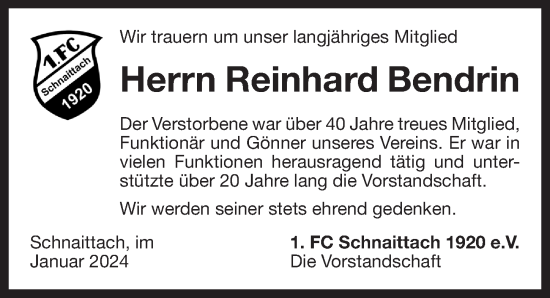 Traueranzeige von Reinhard Bendrin von Pegnitz-Zeitung