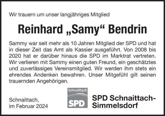 Traueranzeige von Reinhard Bendrin von Pegnitz-Zeitung