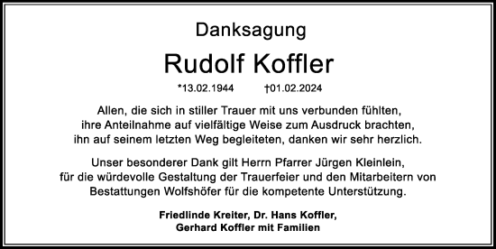 Traueranzeige von Rudolf Koffler von Hersbrucker Zeitung Lokal