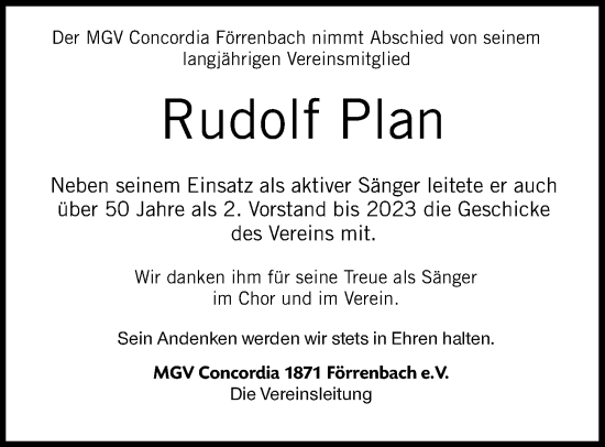 Traueranzeige von Rudolf Plan von Hersbrucker Zeitung Lokal