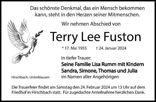 Traueranzeige von Terry Lee Fuston von Hersbrucker Zeitung Lokal