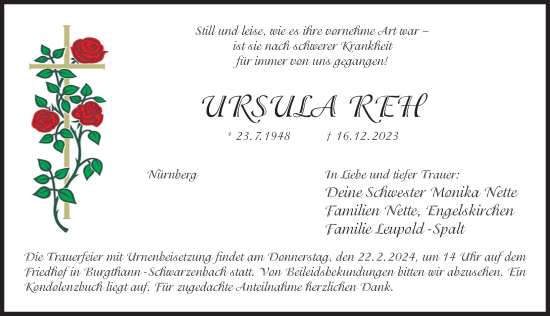 Traueranzeige von Ursula Reh von Der Bote