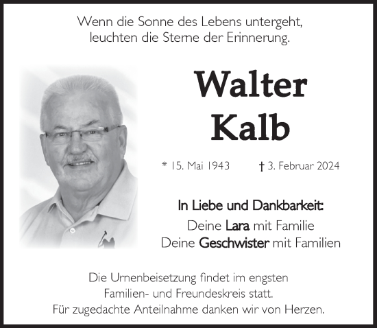 Traueranzeige von Walter Kalb von Pegnitz-Zeitung