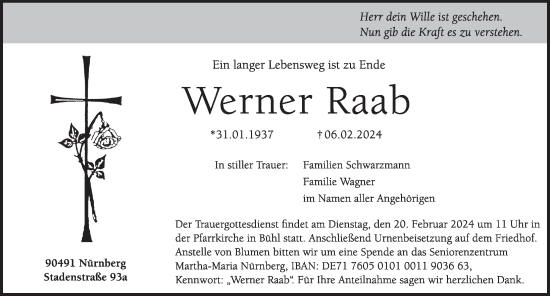 Traueranzeige von Werner Raab von Pegnitz-Zeitung