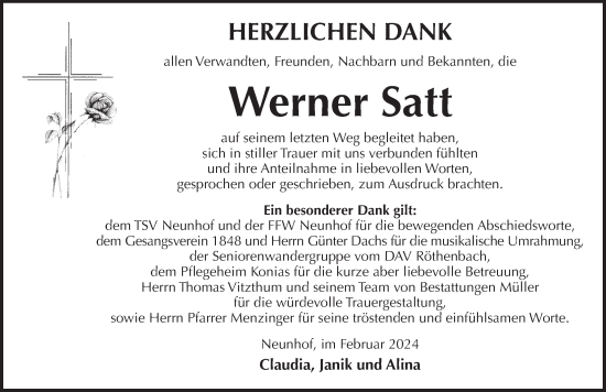 Traueranzeige von Werner Satt von Pegnitz-Zeitung