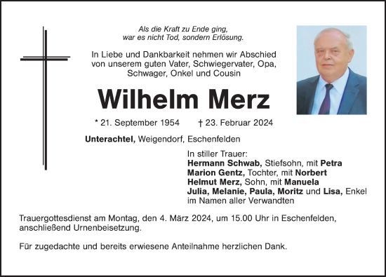 Traueranzeige von Wilhelm Merz von Hersbrucker Zeitung Lokal