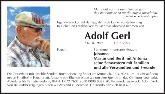 Traueranzeige von Adolf Gerl von Der Bote