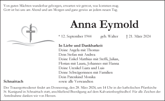 Traueranzeige von Anna Eymold von Pegnitz-Zeitung