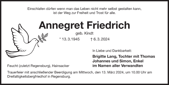 Traueranzeige von Annegret Friedrich von Der Bote