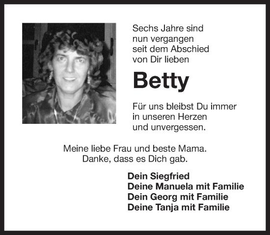Traueranzeige von Betty  von Der Bote