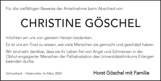 Traueranzeige von Christine Göschel von Pegnitz-Zeitung