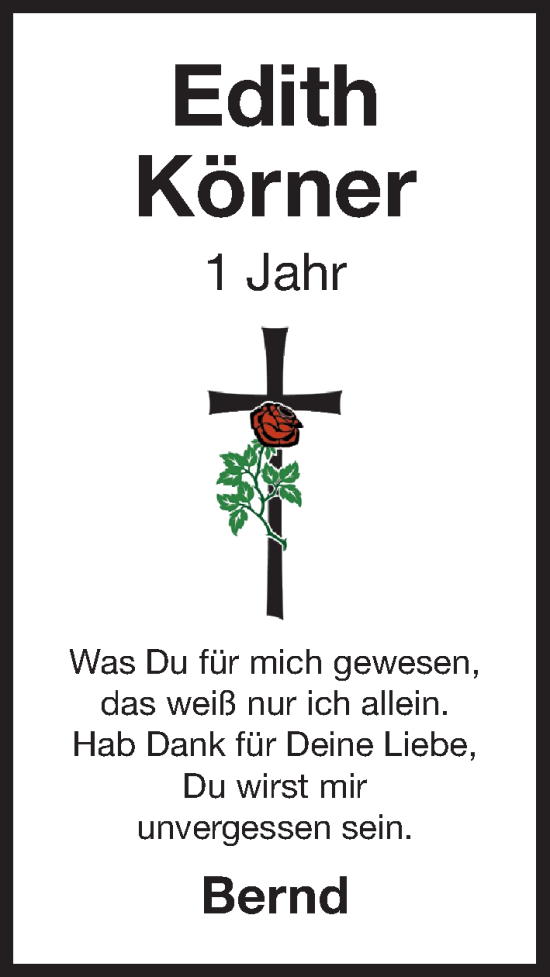 Traueranzeige von Edith Körner von Der Bote
