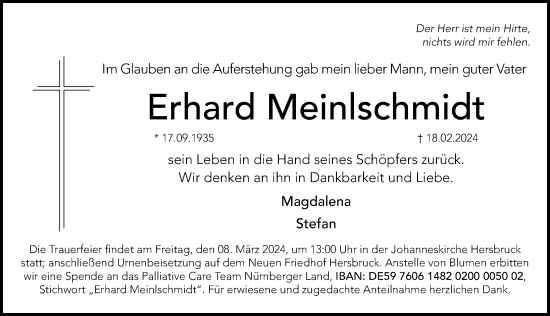Traueranzeige von Erhard Meinlschmidt von Hersbrucker Zeitung Lokal