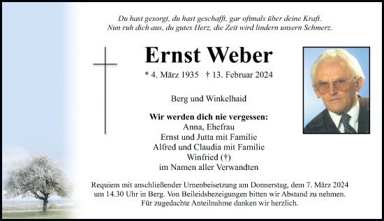 Traueranzeige von Ernst Weber von Der Bote