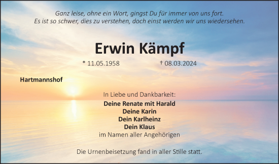 Traueranzeige von Erwin Kämpf von Hersbrucker Zeitung Lokal