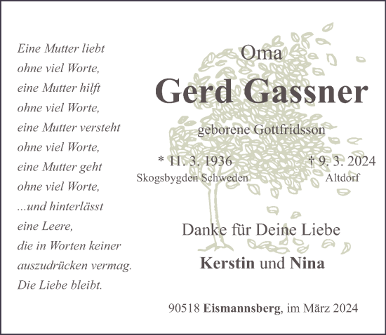 Traueranzeige von Gerd Gassner von Der Bote