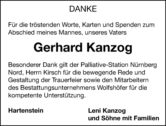 Traueranzeige von Gerhard Kanzog von Hersbrucker Zeitung Lokal