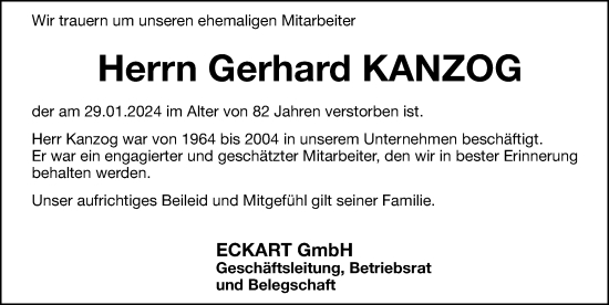Traueranzeige von Gerhard Kanzog von Hersbrucker Zeitung Lokal