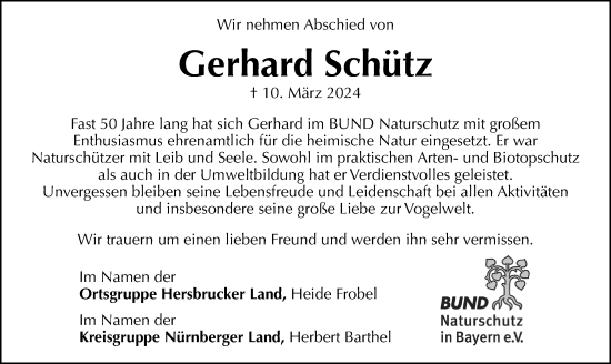 Traueranzeige von Gerhard Schütz von Hersbrucker Zeitung Lokal