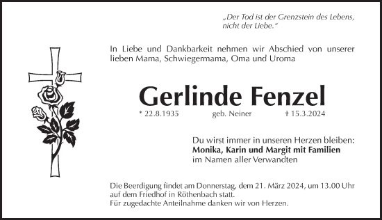 Traueranzeige von Gerlinde Fenzel von Pegnitz-Zeitung