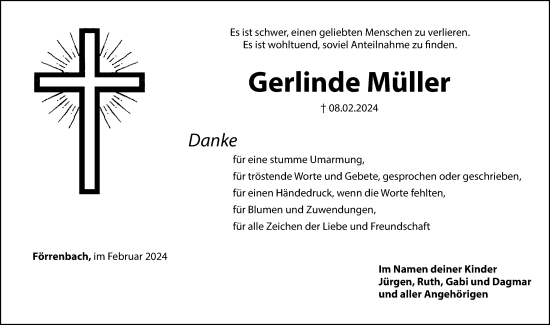 Traueranzeige von Gerlinde Müller von Hersbrucker Zeitung Lokal