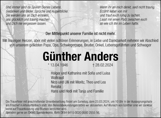 Traueranzeige von Günther Anders von Hersbrucker Zeitung Lokal