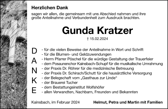 Traueranzeige von Gunda Kratzer von Hersbrucker Zeitung Lokal