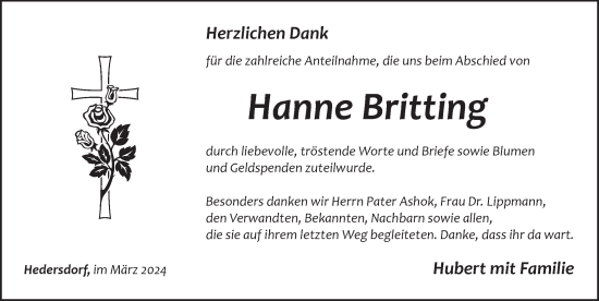 Traueranzeige von Hanne Britting von Pegnitz-Zeitung