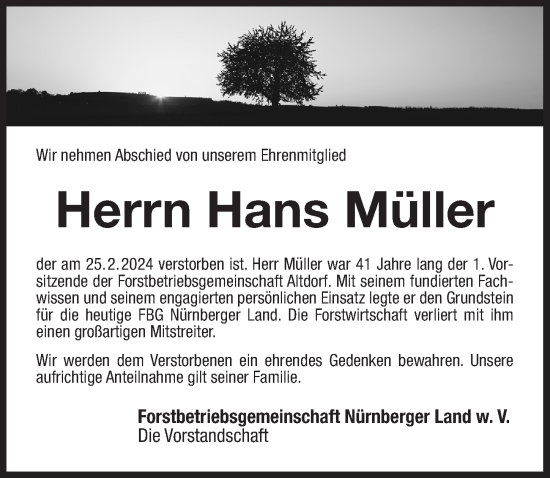 Traueranzeige von Hans Müller von Der Bote