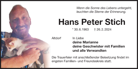 Traueranzeige von Hans Peter Stich von Der Bote