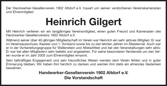 Traueranzeige von Heinrich Gilgert von Der Bote
