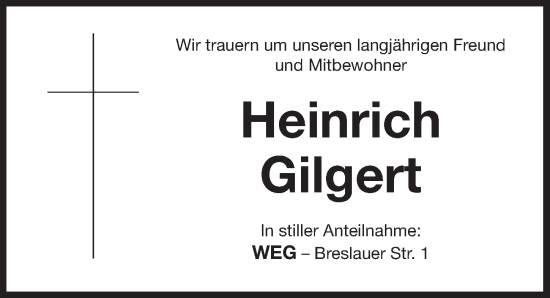 Traueranzeige von Heinrich Gilgert von Der Bote