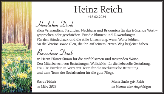 Traueranzeige von Heinz Reich von Hersbrucker Zeitung Lokal