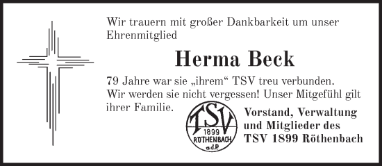 Traueranzeige von Herma Beck von Pegnitz-Zeitung