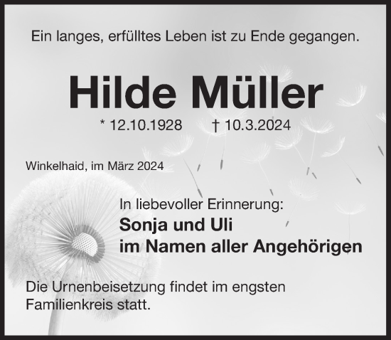 Traueranzeige von Hilde Müller von Der Bote