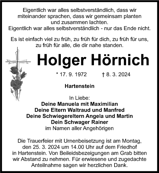 Traueranzeige von Holger Hörnich von Hersbrucker Zeitung Lokal