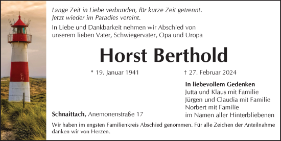 Traueranzeige von Horst Berthold von Pegnitz-Zeitung