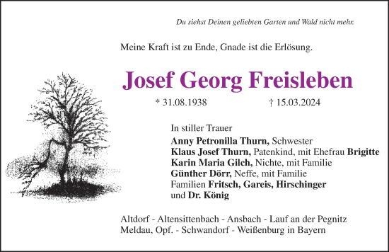 Traueranzeige von Josef Georg Freisleben  von Hersbrucker Zeitung Lokal