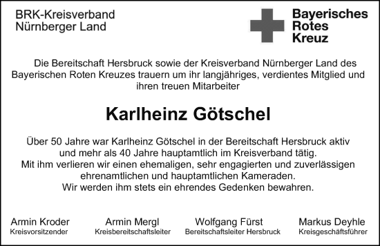Traueranzeige von Karlheinz Götschel von Hersbrucker Zeitung Lokal