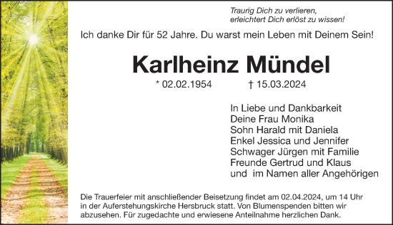 Traueranzeige von Karlheinz Mündel von Hersbrucker Zeitung Lokal