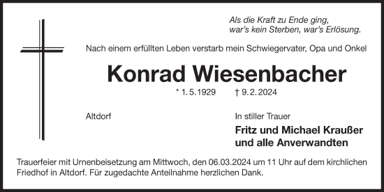 Traueranzeige von Konrad Wiesenbacher von Der Bote
