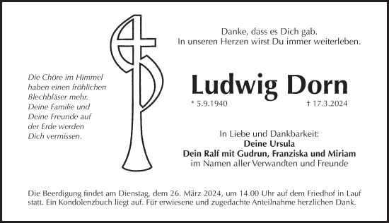 Traueranzeige von Ludwig Dorn von Pegnitz-Zeitung